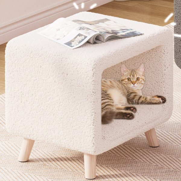 Traditional French Square Wool Solid Wood Frame Nightstand 1-Cabinet For Bedroom - Image 5