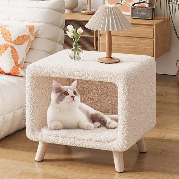 Traditional French Square Wool Solid Wood Frame Nightstand 1-Cabinet For Bedroom - Image 7