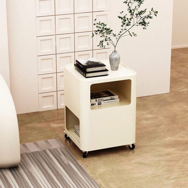 Contemporary Nordic Square Iron Tray Top Nightstand 2-Cabinet Casters For Bedroom