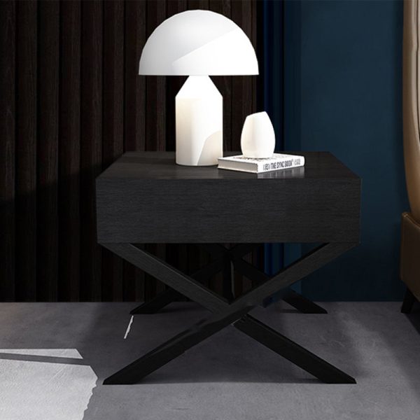 Contemporary Simplicity Square Solid Wood Crossed-Leg Nightstand Drawer For Bedroom - Image 2