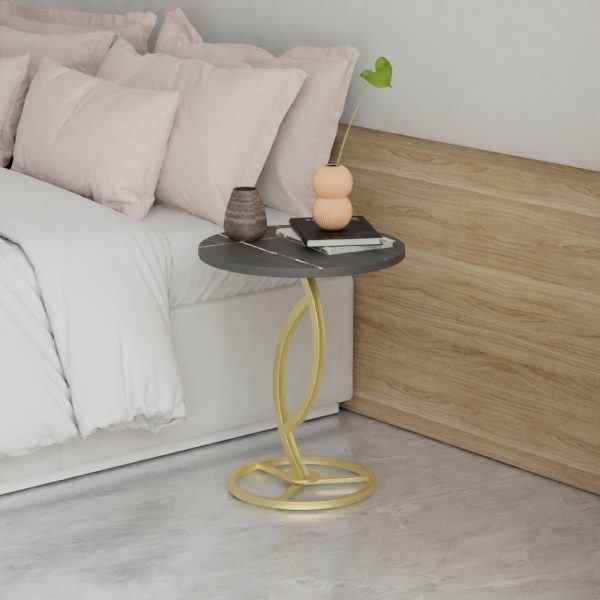 Contemporary Luxury Round Sintered Stone Top Carbon Steel End Table For Living Room - Image 12