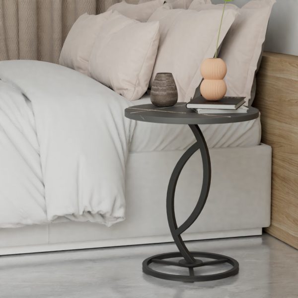 Contemporary Luxury Round Sintered Stone Top Carbon Steel End Table For Living Room - Image 13