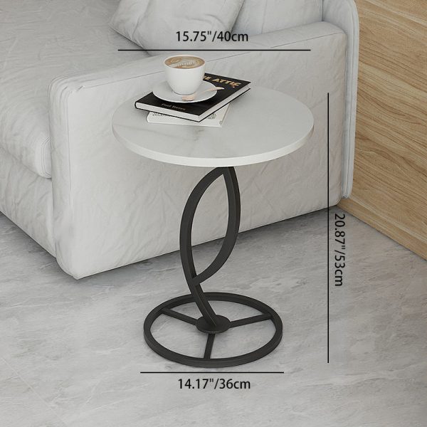 Contemporary Luxury Round Sintered Stone Top Carbon Steel End Table For Living Room - Image 4