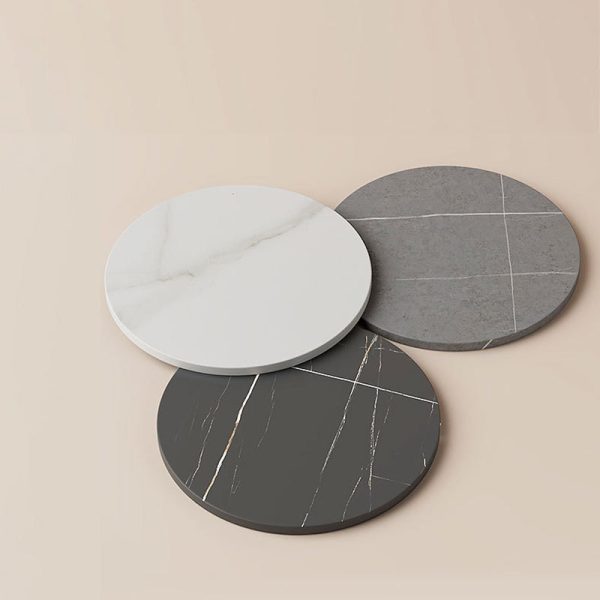 Contemporary Luxury Round Sintered Stone Top Carbon Steel End Table For Living Room - Image 5