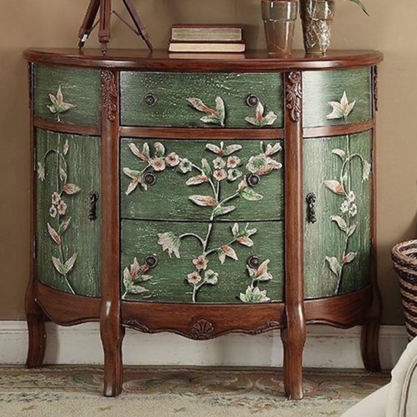 Traditional European Hand-Painted Mediterranean Solid Wood Half-Moon Console Table Storage Cabinet 3-Drawer For Hallway - Image 6