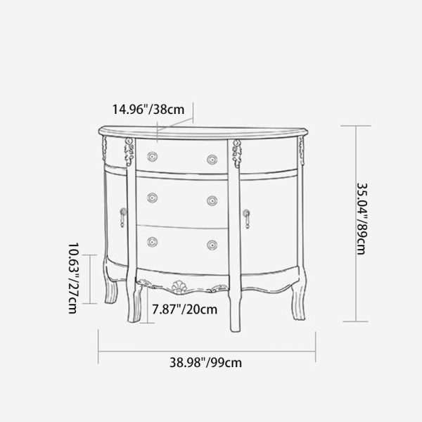 Traditional European Hand-Painted Mediterranean Solid Wood Half-Moon Console Table Storage Cabinet 3-Drawer For Hallway - Image 4