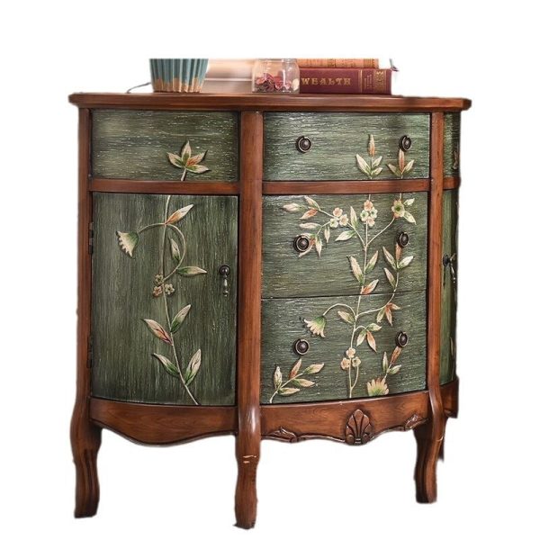 Traditional European Hand-Painted Mediterranean Solid Wood Half-Moon Console Table Storage Cabinet 3-Drawer For Hallway - Image 7