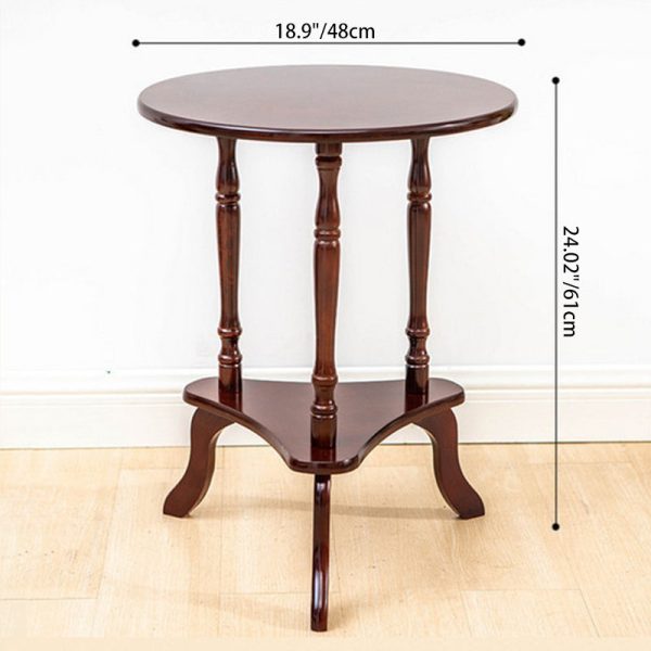 Traditional European Solid Wood Round Top Tripod Base End Table 2-Tier For Living Room - Image 4
