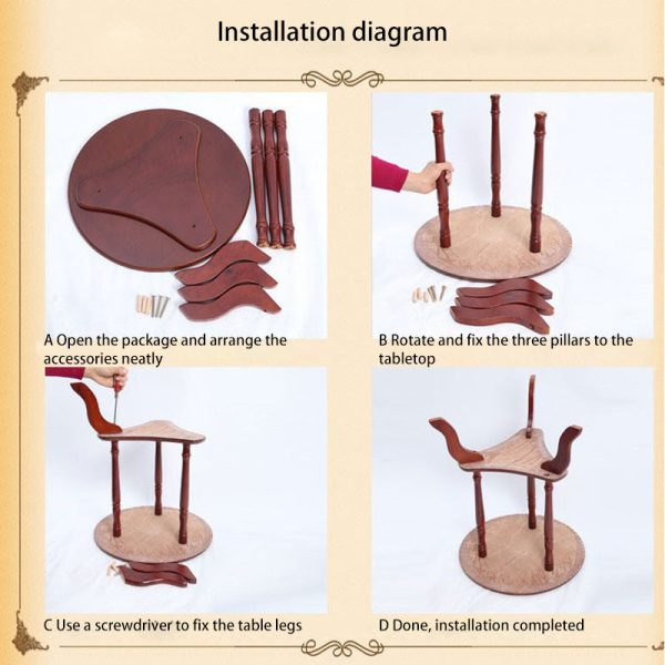 Traditional European Solid Wood Round Top Tripod Base End Table 2-Tier For Living Room - Image 11