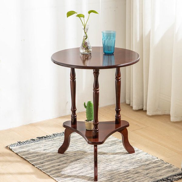 Traditional European Solid Wood Round Top Tripod Base End Table 2-Tier For Living Room - Image 10