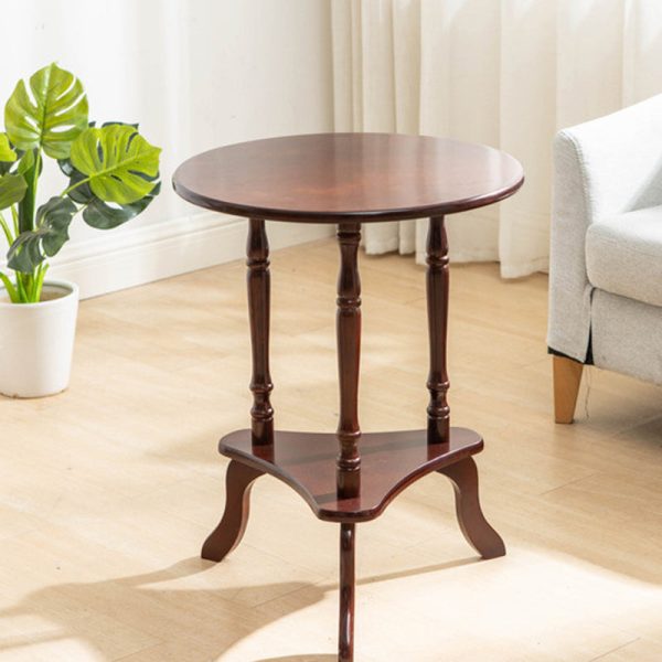 Traditional European Solid Wood Round Top Tripod Base End Table 2-Tier For Living Room - Image 3