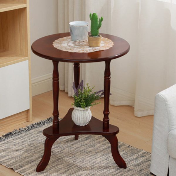 Traditional European Solid Wood Round Top Tripod Base End Table 2-Tier For Living Room - Image 7