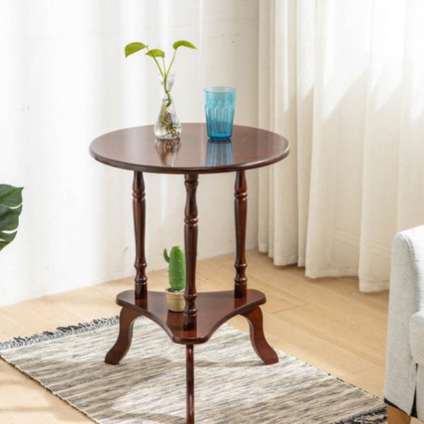 Traditional European Solid Wood Round Top Tripod Base End Table 2-Tier For Living Room - Image 8