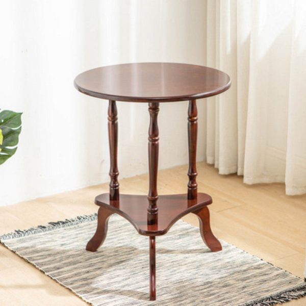 Traditional European Solid Wood Round Top Tripod Base End Table 2-Tier For Living Room - Image 9
