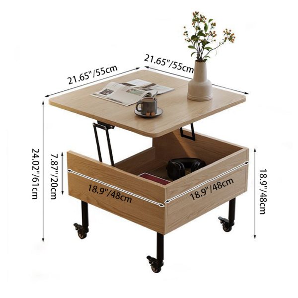 Traditional Japanese Square Solid Wood Ecological Board Top Extendable Coffee Table For Living Room - Image 5