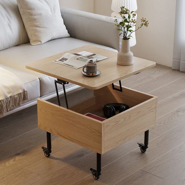Traditional Japanese Square Solid Wood Ecological Board Top Extendable Coffee Table For Living Room - Image 15