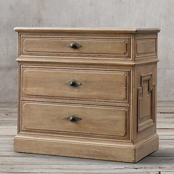 Traditional Rustic Full Solid Wood Square Nightstand 3-Drawer For Bedroom - Image 7