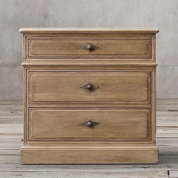 Traditional Rustic Full Solid Wood Square Nightstand 3-Drawer For Bedroom - Image 8