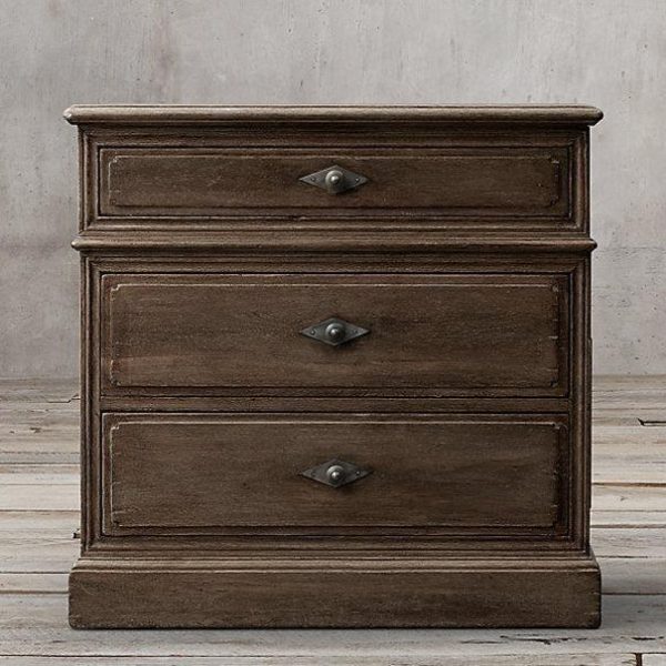 Traditional Rustic Full Solid Wood Square Nightstand 3-Drawer For Bedroom - Image 9