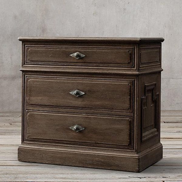 Traditional Rustic Full Solid Wood Square Nightstand 3-Drawer For Bedroom - Image 10