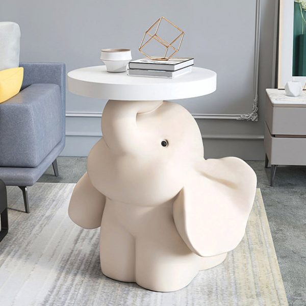 Contemporary Creative Fir Board Round Top Elephant Resin Base Side Table For Living Room - Image 8