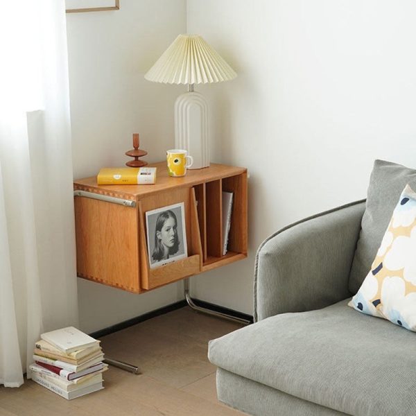 Traditional Japanese Rectangular Solid Wood Stainless Steel End Table Storage Cabinet For Living Room - Image 11