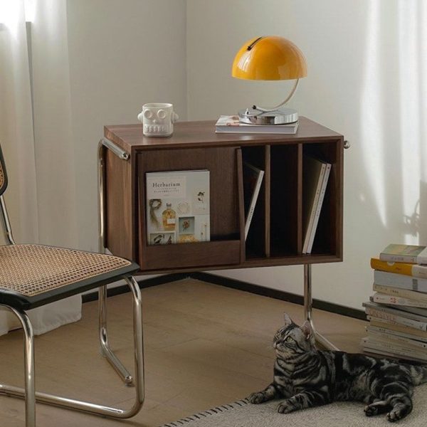 Traditional Japanese Rectangular Solid Wood Stainless Steel End Table Storage Cabinet For Living Room - Image 12