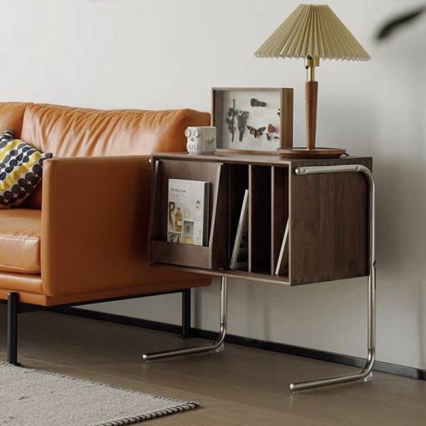 Traditional Japanese Rectangular Solid Wood Stainless Steel End Table Storage Cabinet For Living Room - Image 14