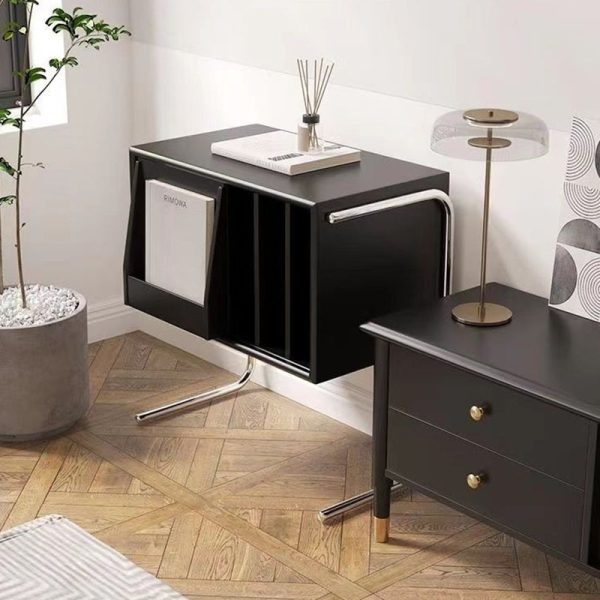 Traditional Japanese Rectangular Solid Wood Stainless Steel End Table Storage Cabinet For Living Room - Image 2