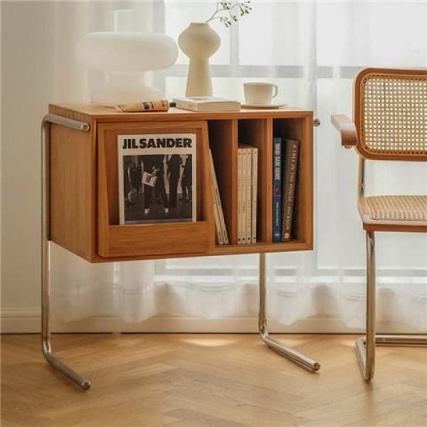 Traditional Japanese Rectangular Solid Wood Stainless Steel End Table Storage Cabinet For Living Room - Image 15
