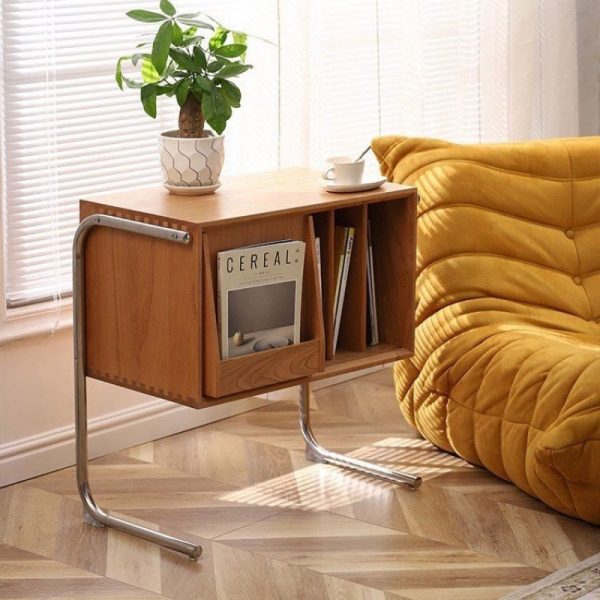Traditional Japanese Rectangular Solid Wood Stainless Steel End Table Storage Cabinet For Living Room - Image 16
