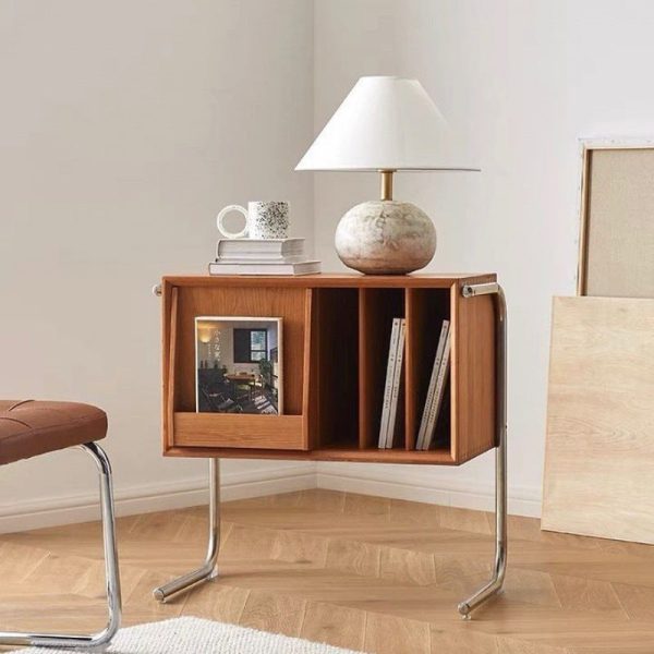 Traditional Japanese Rectangular Solid Wood Stainless Steel End Table Storage Cabinet For Living Room - Image 17