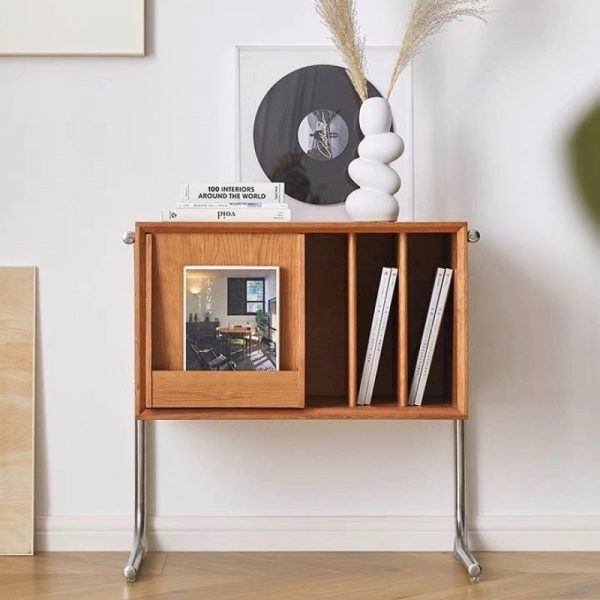 Traditional Japanese Rectangular Solid Wood Stainless Steel End Table Storage Cabinet For Living Room - Image 18