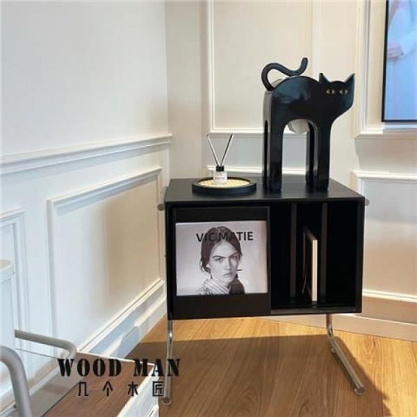 Traditional Japanese Rectangular Solid Wood Stainless Steel End Table Storage Cabinet For Living Room - Image 9