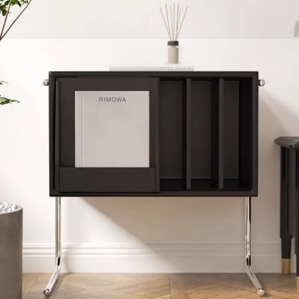 Traditional Japanese Rectangular Solid Wood Stainless Steel End Table Storage Cabinet For Living Room - Image 19