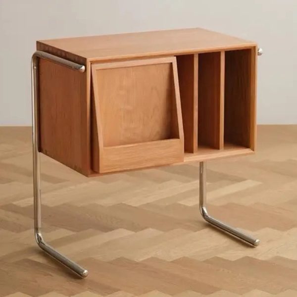Traditional Japanese Rectangular Solid Wood Stainless Steel End Table Storage Cabinet For Living Room - Image 3