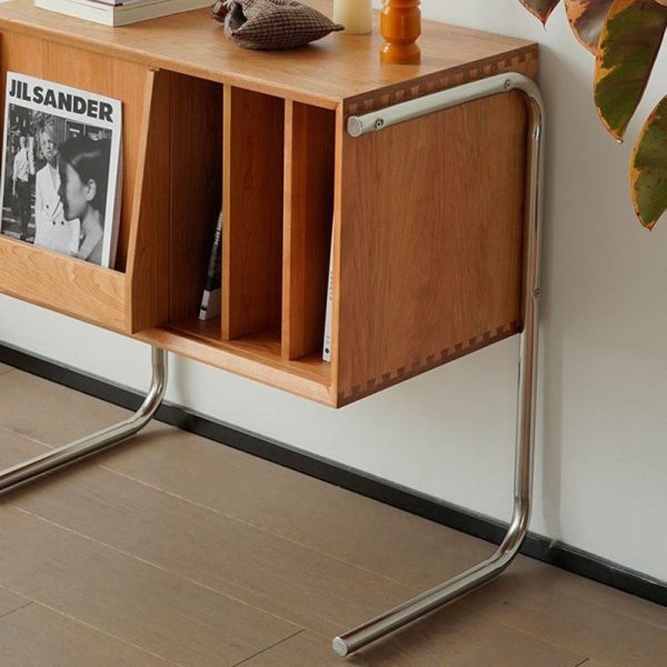 Traditional Japanese Rectangular Solid Wood Stainless Steel End Table Storage Cabinet For Living Room - Image 7