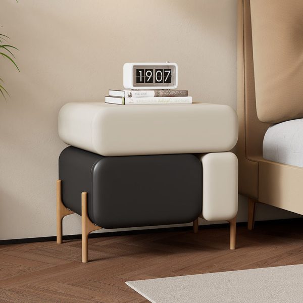 Contemporary Nordic Microfiber Leather Veneered Solid Wood Cube Nightstand 3-Drawer For Bedroom - Image 11