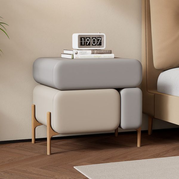 Contemporary Nordic Microfiber Leather Veneered Solid Wood Cube Nightstand 3-Drawer For Bedroom - Image 12