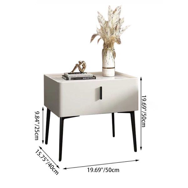 Contemporary Scandinavian Rectangular Sintered Stone Top Leather Veneered Nightstand Drawer For Bedroom - Image 4
