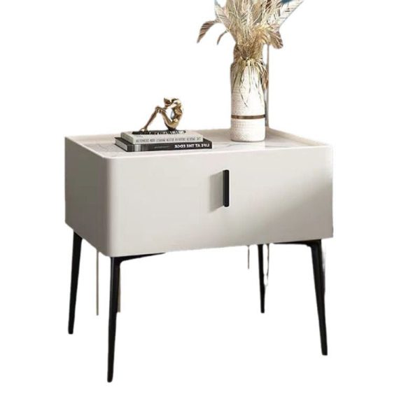 Contemporary Scandinavian Rectangular Sintered Stone Top Leather Veneered Nightstand Drawer For Bedroom - Image 12