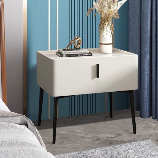 Contemporary Scandinavian Rectangular Sintered Stone Top Leather Veneered Nightstand Drawer For Bedroom - Image 6