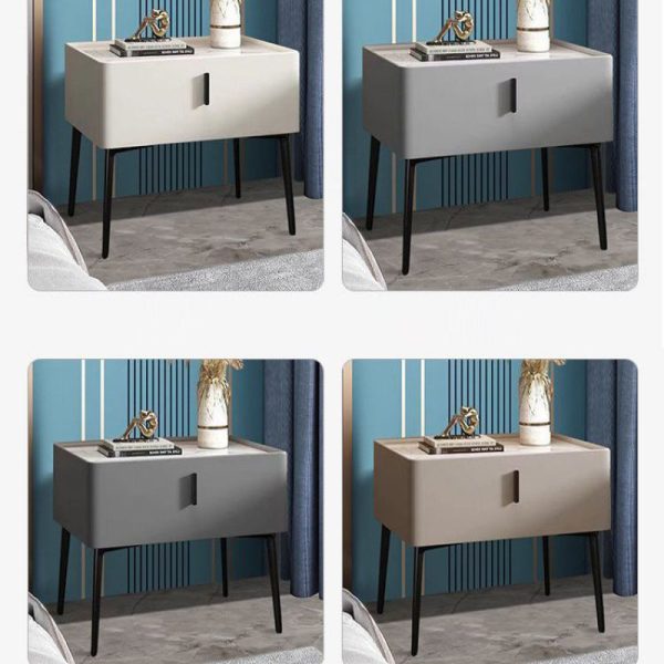 Contemporary Scandinavian Rectangular Sintered Stone Top Leather Veneered Nightstand Drawer For Bedroom - Image 11