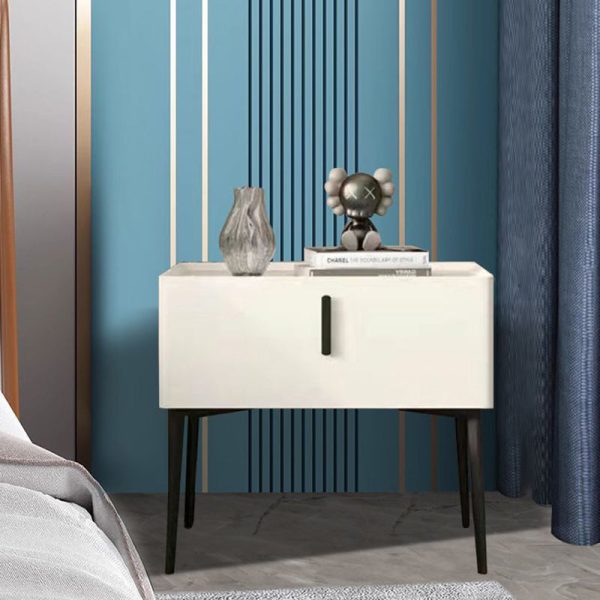 Contemporary Scandinavian Rectangular Sintered Stone Top Leather Veneered Nightstand Drawer For Bedroom - Image 10