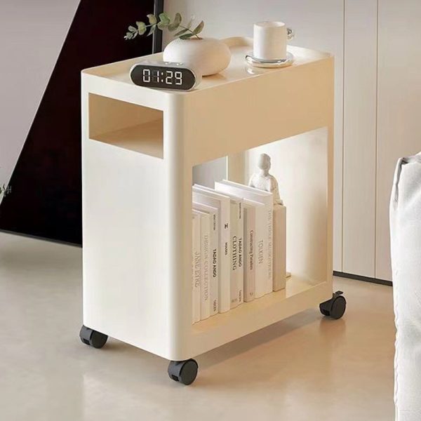 Contemporary Nordic Rectangular Iron Tray Top End Table 2-Tier Storage Shelves Casters For Living Room
