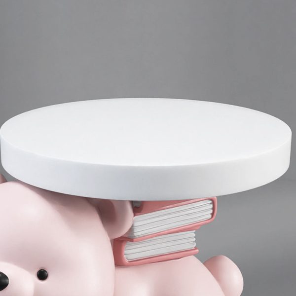 Contemporary Creative Fir Board Round Top Bear Resin Base Side Table For Living Room - Image 7