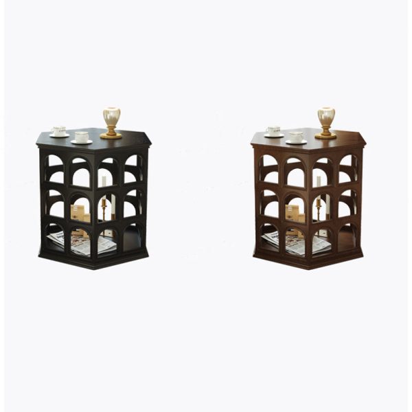 Contemporary Retro Hexagonal Solid Wood Hollow End Table For Living Room - Image 12