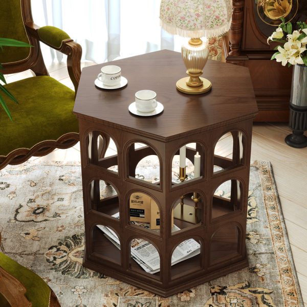 Contemporary Retro Hexagonal Solid Wood Hollow End Table For Living Room - Image 10