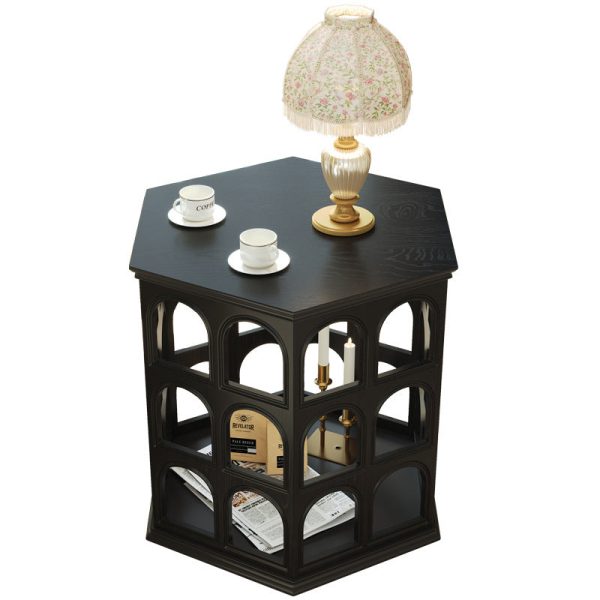 Contemporary Retro Hexagonal Solid Wood Hollow End Table For Living Room - Image 11