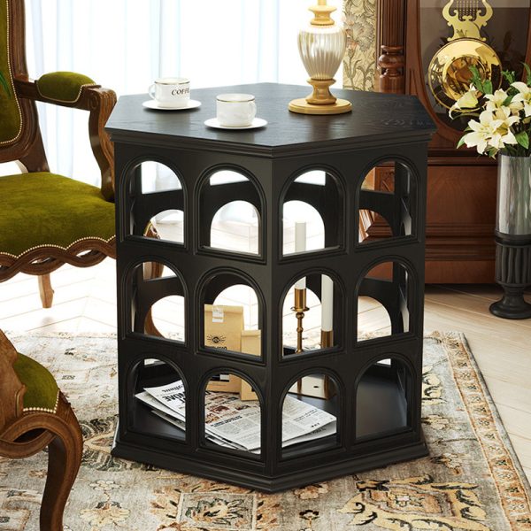 Contemporary Retro Hexagonal Solid Wood Hollow End Table For Living Room